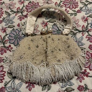 Elegant Cream Beaded Clutch